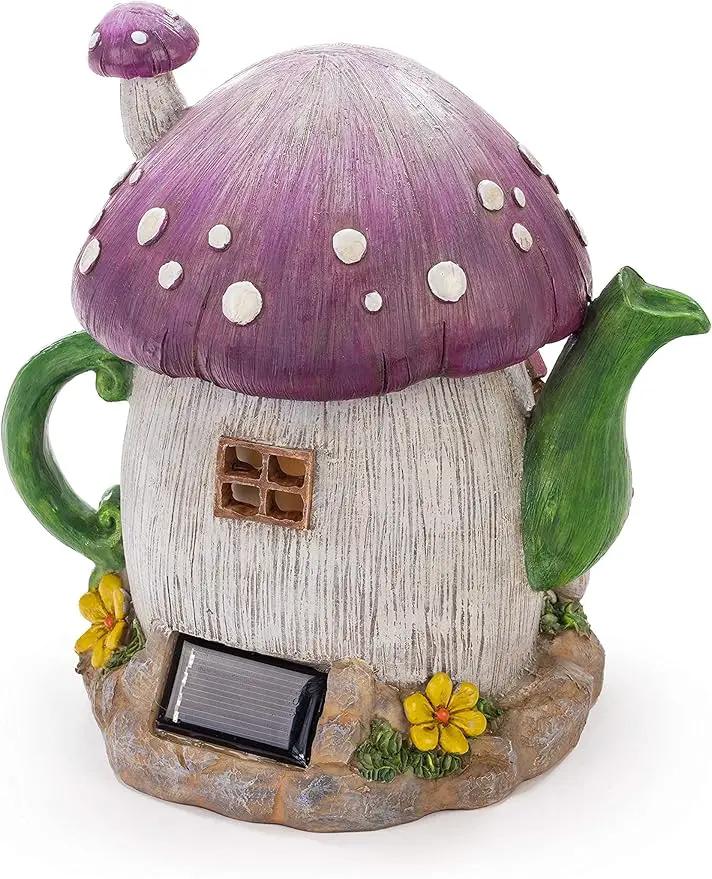 VP Home Mushroom Teapot Solar Light for Home and Outdoor Decor, Mushroom Solar Powered Flickering LED Garden Light, Solar Powered Teapot Backyard Party Decoration Light, Fairy Garden House by GreenHaven Gardens
