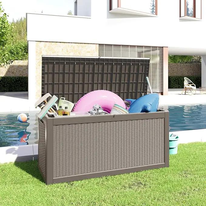 260 Gallon Resin Deck Box, Lockable Patio Outdoor Storage Box for Furniture, Garden Tools and Tools Storage, Waterproof Outside Storage Boxes - Grey by GreenHaven Gardens