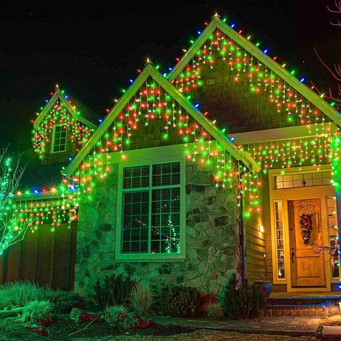 Icicle Lights for Outside, 33FT 400 LED Christmas Lights Outdoor with Waterproof 8 Modes, Plug in Connectable String Twinkle Light for Indoor Roof Window Garden Fence Party Decorations, Red Green by GreenHaven Gardens