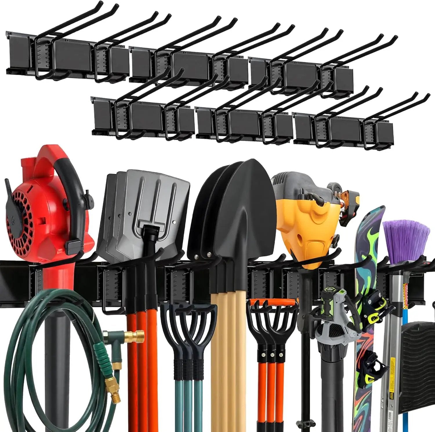 Garage Wall Organizer | 96" Heavy-Duty Tool Storage Rack | Adjustable Double-Layer Hooks | 600 lbs Capacity | Carbon Steel Wall Mount Holder for Shovels, Rakes, Ladders & Power Tools by GreenHaven Gardens