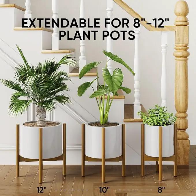 MUDEELA Adjustable Plant Stand Indoor, Bamboo Plant Stand 8 to 12 Inches, Single Floor Plant Stand for Indoor Plants, Bamboo Light Brown Planter Stand for Indoor Plants, Pot Plant Not Included by GreenHaven Gardens