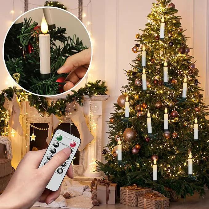 DRomance Christmas Tree Flameless Taper Candle Lights Battery Operated with 10-Key Remote and Timer, 10 Pack Plastic 3D Wick Flickering LED Taper Candles Multi-Using Home Garden Holiday Decor 3.4" by GreenHaven Gardens