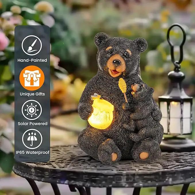 GIGALUMI Solar Garden Statues Loving Bear Figurine Lights for Outside, Yard Decorations Outdoor, Garden Decor Unique Birthday Housewarming Gifts for Mom, Women, Black by GreenHaven Gardens