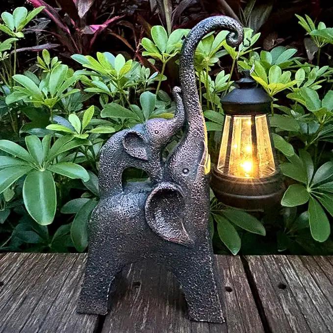 Elephant Statues Garden Decor with LED Solar Lights-Lucky Elephant Mother Gifts for Women, Men or Daughter, Unique Housewarming Gifts and Yard Decoration (Gold) by GreenHaven Gardens
