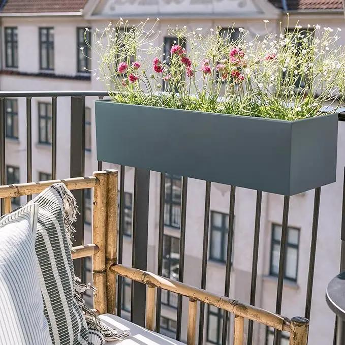 15 INCH Metal Railing Planter Boxes - Hanging Planter for Outdoor Balcony Fence, Durable All-Weather Use with Adjustable Brackets, Modern Décor for Flowers, Succulents, Hanging Plants, Grey by GreenHaven Gardens