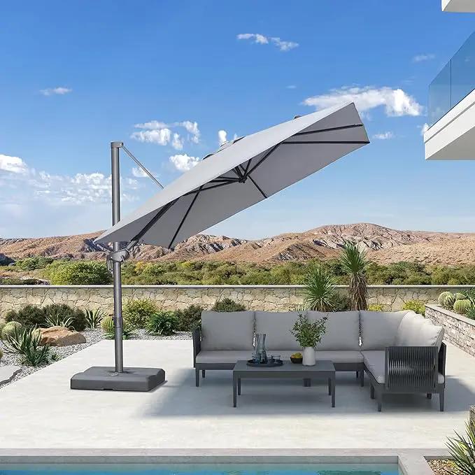 PURPLE LEAF 8' X 8' Left-right Tilting Outdoor Patio Umbrella Swivel Offset Cantilever Heavy Duty Rectangle Aluminum Umbrella with UV Resistant for Deck Pool Patio Backyard, Pebble Grey by GreenHaven Gardens
