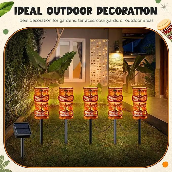 VIHOSE 5 Pcs Tiki Solar Light Decor Tiki Bar Statues Solar Power Light Stake Outdoor Hawaiian LED Decor for Luau Birthday Party Tropical Bar Garden Yard by GreenHaven Gardens