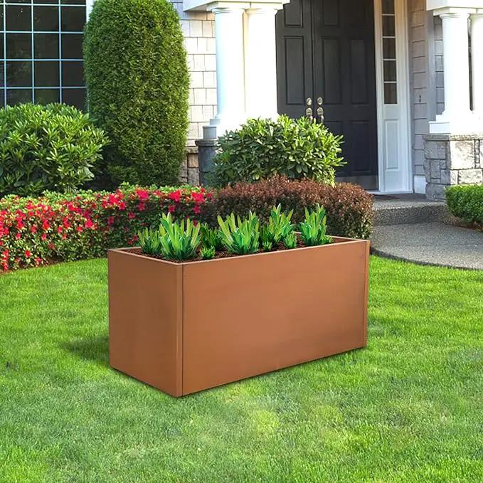 Corten Steel Planter Box Rectangular Planters Large Outdoor Planter Metal Planter Box for Tall Plant Trough Rustic Patina for Garden Yard Commercial Residential Farm 16 in x 31.5 in x 16 in by GreenHaven Gardens