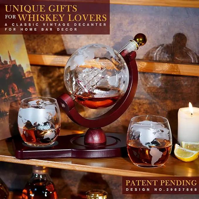 Gifts for Men Dad Fathers Day, PONPUR Whiskey Decanter Globe Set with 2 Ball Stones & 2 Glasses, Anniversary Birthday Gifts for Him Husband Boyfriend Brother, Cool Stuff Gift for Bourbon Scotch by GreenHaven Gardens