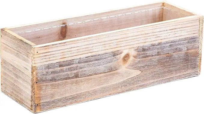 Wooden Planter Box, Whitewash with Plastic Liner l Garden Decor l Restaurant and Wedding Decorations l Wedding Bouquets, Table Centerpiece (12x4 Set of 4, Whitewash) by GreenHaven Gardens