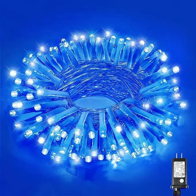 33ft 100 LED Christmas Lights Outdoor - 8 Modes Christmas String Lights Clear Wire with Time Memory, Waterproof Plug in Fairy String Lights for Indoor Outdoor Home Party Garden Decoration, Blue by GreenHaven Gardens