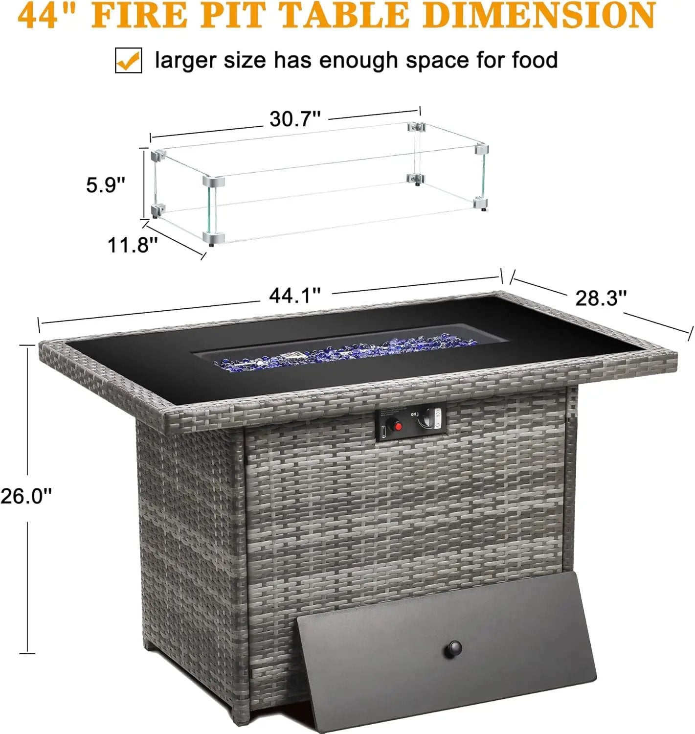 LayinSun 44" Propane Gas Fire Pit Table, 55000 BTU Rectangular Fire Pit with Glass Wind Guard for Outside Patio Deck Garden Backyard by GreenHaven Gardens