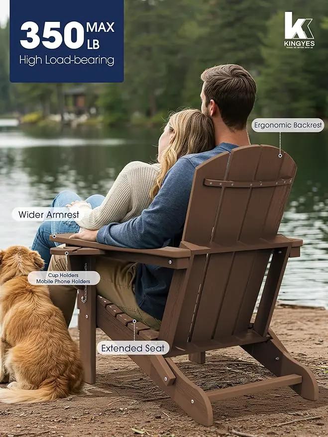 KINGYES Folding Adirondack Chair Set of 6, Dual Cup Holders & All-Weather HDPE, Wood-Like Patio Chair for Backyard, Camping, Pool & Fire Pit, Brown by GreenHaven Gardens