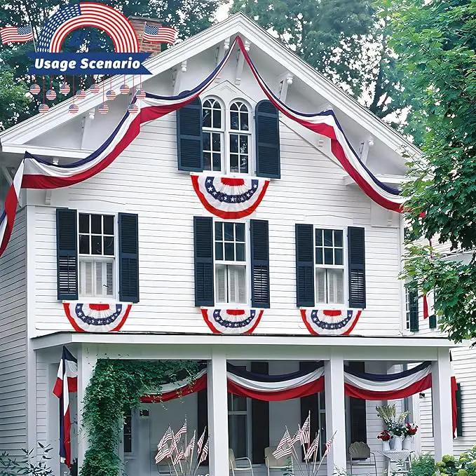 2x4 Ft American Pleated Fan Flag Bunting,Patriotic Bunting Embroidered Stars for Outside,Red White and Blue Decorations for 4th of July Independence Day Memorial Day 1pcs by GreenHaven Gardens