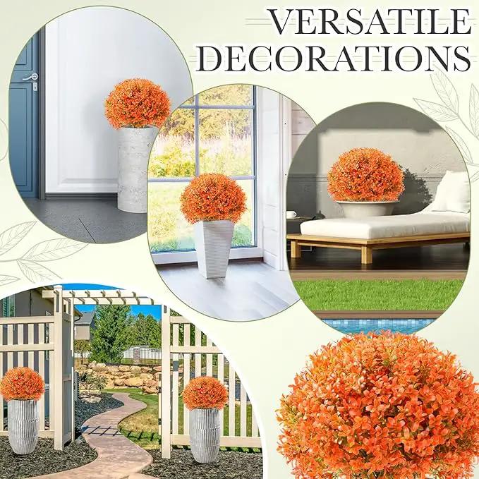 Yunlly 2 Pack 18" Artificial Boxwood Ball Bush Topiary Trees Fake Outdoor Plants, Realistic UV Resistance Faux Shrubs with Spike Greenery Topiary for Front Porch Garden Yard Patio Indoor (Orange) by GreenHaven Gardens