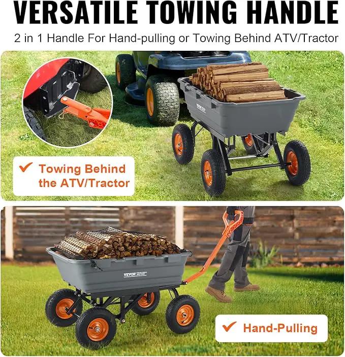 VEVOR 1500lbs Poly Garden Dump Cart Wheelbarrow Wagon with 2 in 1 Convertible Handle, Heavy Duty Yard Cart Wagon for with 13in All Terrain Wheels, Dump Trailer Tow Behind for Lawn Mower Tractor by GreenHaven Gardens