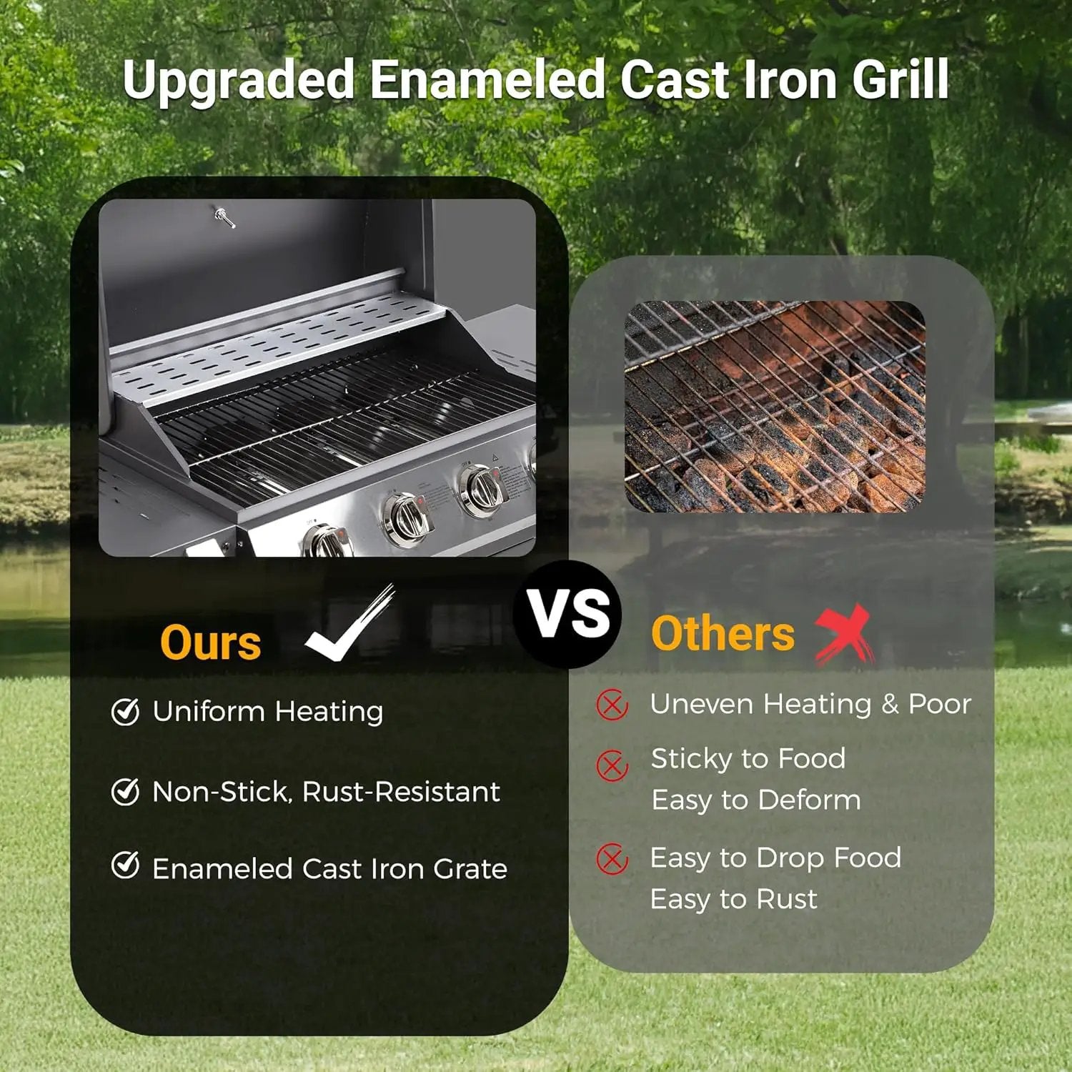 4-Burner Propane Gas Grill, Stainless Steel BBQ with 40,000 BTU, Foldable Side Shelves, Porcelain-Coated Grates, Ideal for Patio & Backyard Cooking (4 Burner) by GreenHaven Gardens