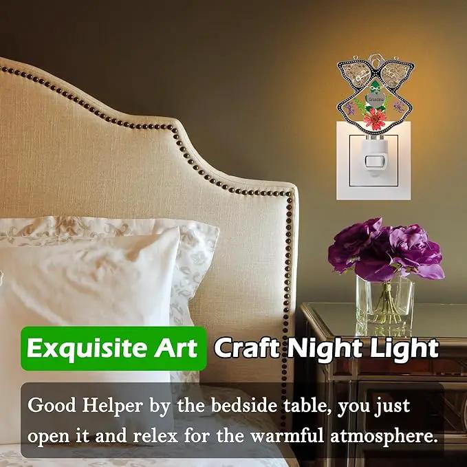 KY&BOSAM Night Light Grandma Stained Glass Angel Night Lights Plug Into Wall with Real Flower in Glass and Metal Charm Night Light for Nursery Bedroom Bathroom Accent Lite Elegant Home Decoration by GreenHaven Gardens