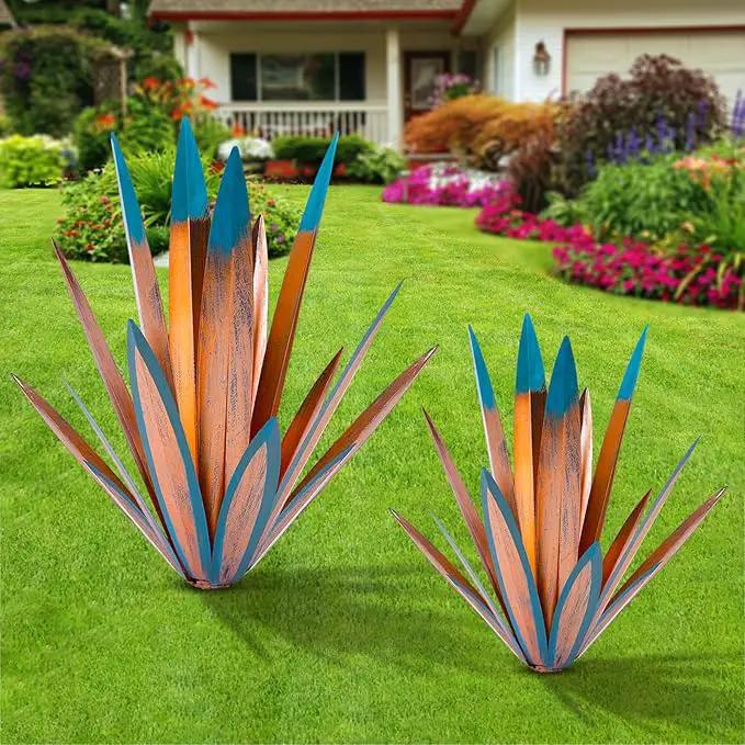 Homight Metal Agave Plants Outdoor Decor Mexican Yard Art Plants Garden Decor for Outside Metal Art Flowers Gifts for Butterflies Bees Birds for Gifts (1big&1small) by GreenHaven Gardens