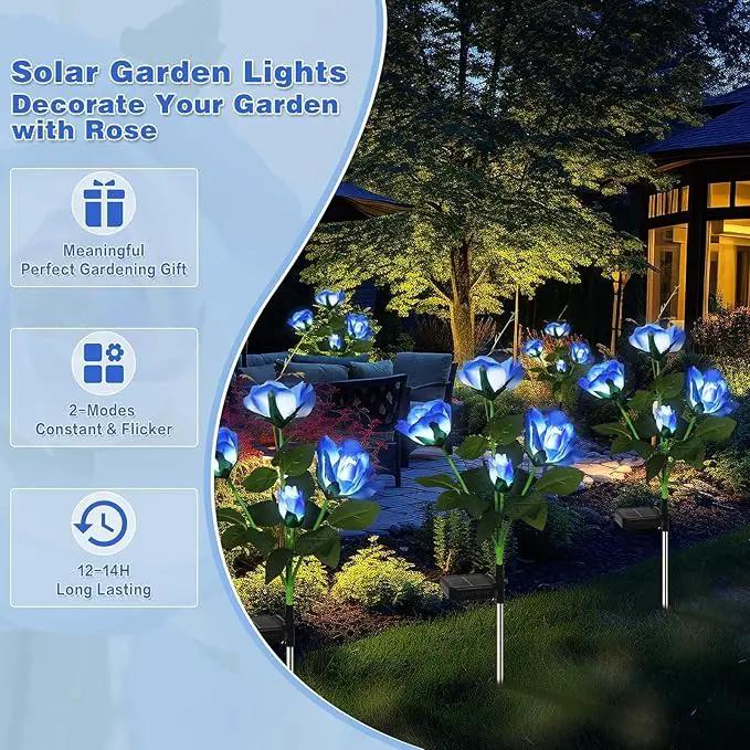 Solar Garden Lights Outdoor, 4 Pack Solar Flower Lights Outdoor Waterproof with 16 Rose, 2 Modes Realistic Rose Flower for Yard, Pathway, Garden Decor & Gardening Gift by GreenHaven Gardens