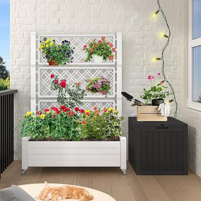 YITAHOME 43.3x17.7x61 in Planter Trellis Box with Wheels & Drain Plug, Outdoor Resin Raised Garden Bed for Climbing Plants, Large Weather-Resistant Design, Grayish-White by GreenHaven Gardens