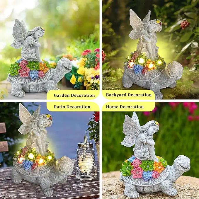 Choies Solar Angel Garden Statue Outdoor,Little Angel Sitting on Turtle Garden Sculpture for Outside,Angels Figurines Gifts for Women,Mom,Angel Outdoor Decoration for Home,Garden,Patio,Yard by GreenHaven Gardens