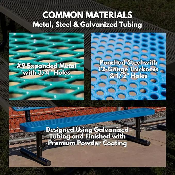 Heavy-Duty Outdoor Bench Thermoplastic Coated, Expanded Metal, Commercial-Grade Seating, Made in America (Inground with Back, 8 Ft, Textured Yellow) by GreenHaven Gardens