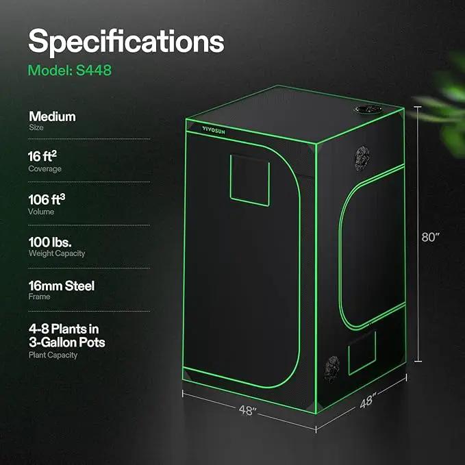 VIVOSUN S448 4x4 Grow Tent, 48"x48"x80" High Reflective Mylar with Observation Window and Floor Tray for Hydroponics Indoor Plant for VS4000/VSF4300 by GreenHaven Gardens