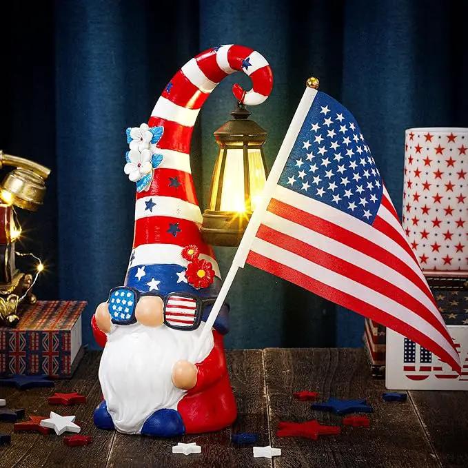 VIHOSE 11.8 Inch 4th of July Patriotic Solar Gnomes Statues USA Solar Gnome Outdoor Figurine Lights for Outside Lawn Ornaments Garden Porch Patio Balcony Yard Fourth of July Gifts for Mom Women by GreenHaven Gardens