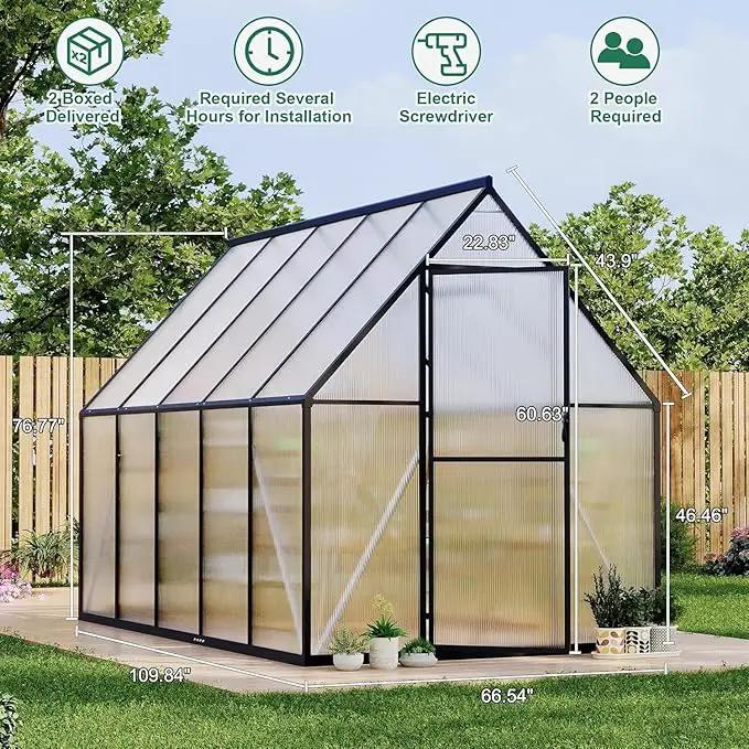 Greenhouse 6x9 FT Aluminum-Framed Heavy Duty Polycarbonate with Quick Setup Structure and Roof Vent Large Enhanced Outdoors Green House Kit by GreenHaven Gardens