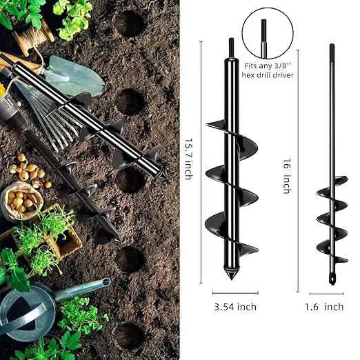 Garden Auger Drill Bit for Planting Set-1.6x16‘’ & 3.54x15.7'',Ground Earth Spiral Drill Bit for 3/8" Hex Drive Drill, Yard Auger Drill for Bulbs Planting, Hole Digger Flowers,Umbrella Holes by GreenHaven Gardens