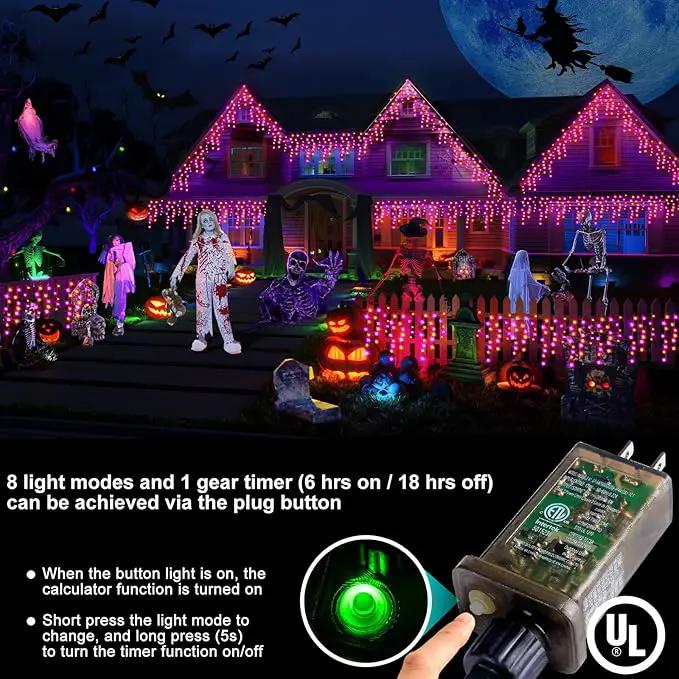Hezbjiti 400LED Halloween Lights Purple Orange Icicle Lights 32.8FT Halloween String Lights Outdoor Decoration 8 Modes 75 Drops Fairy Lights for Eaves Party Yard Garden Halloween Decor by GreenHaven Gardens