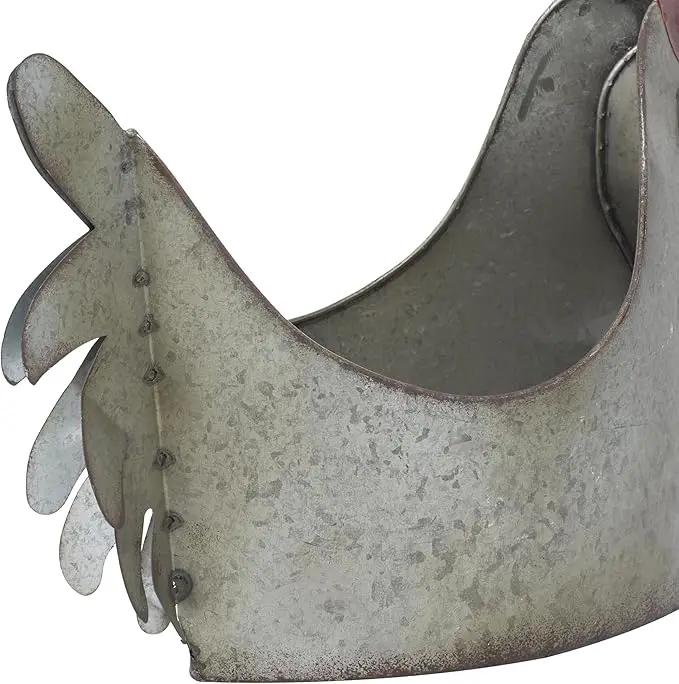 Deco 79 Metal Rooster Indoor Outdoor Planter Large Planter Pot, Planter 12" x 8" x 16", Gray by GreenHaven Gardens