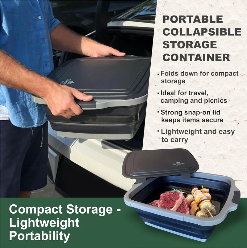 BBQ Prep Tub Collapsible X-Large with Cutting Board, Locking Lid – Meal Prep Food Prep Containers with Lids for Resting Meat –3 Adjustable Height - Ideal for Camping, Picnic, Dish Basin by GreenHaven Gardens