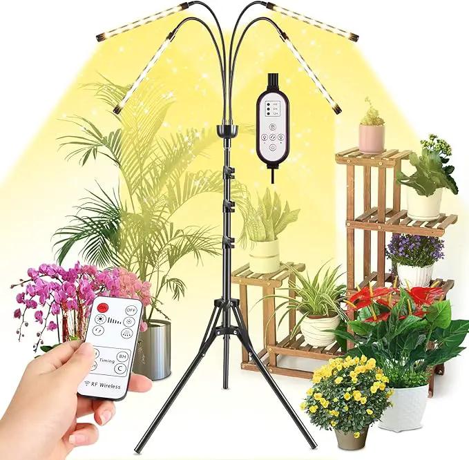 Grow Lights for Indoor Plants Full Spectrum with 15-63 inches Adjustable Tripod Stand Plant Light with 4/8/12H Timer with Remote Control by GreenHaven Gardens