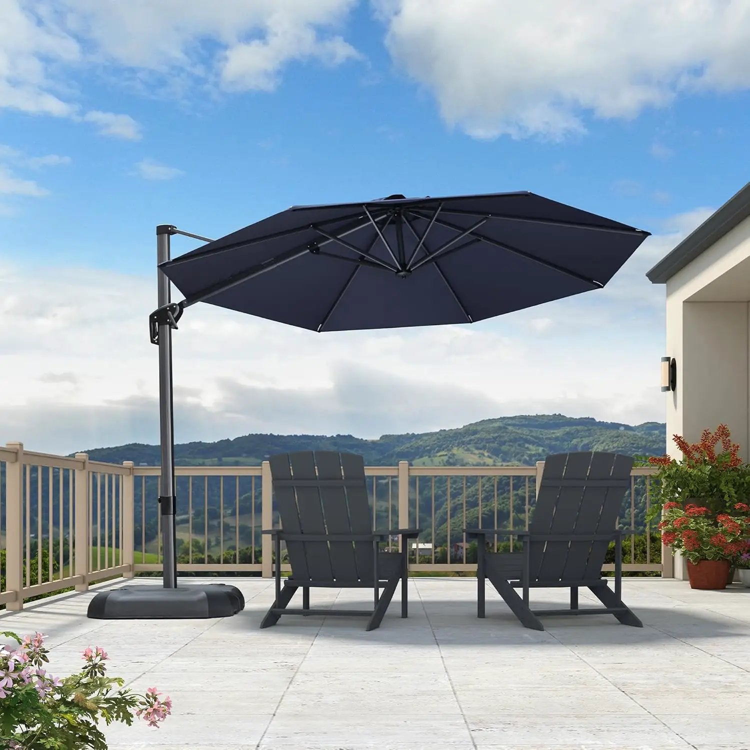 PURPLE LEAF 10 Feet Patio Umbrella Outdoor Cantilever Round Umbrella Aluminum Offset Umbrella with 360-degree Rotation for Garden Deck Pool Patio, Navy Blue by GreenHaven Gardens