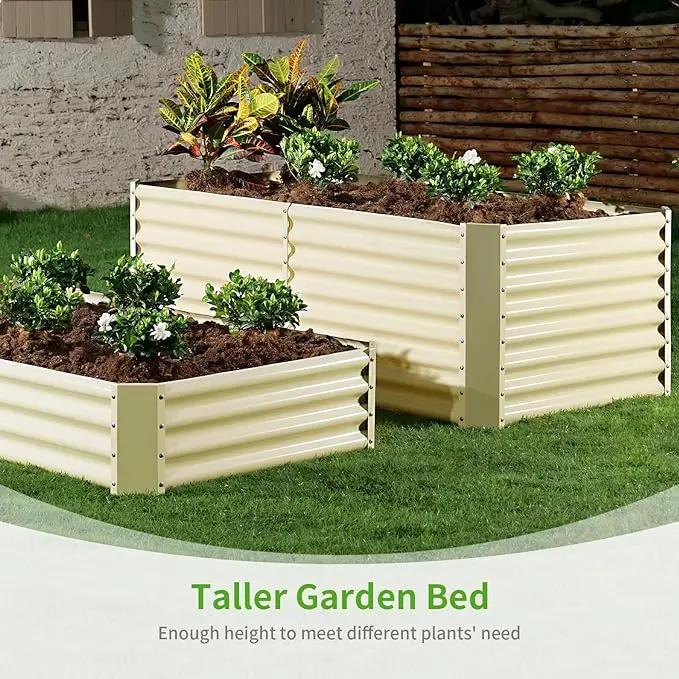 Land Guard 8×4×2ft Galvanized Raised Garden Bed, Planter Boxes Outdoor, Raised Garden Beds Outdoor for Vegetables, Flowers, Herbs, 479 Gallons, Cream Yellow… by GreenHaven Gardens