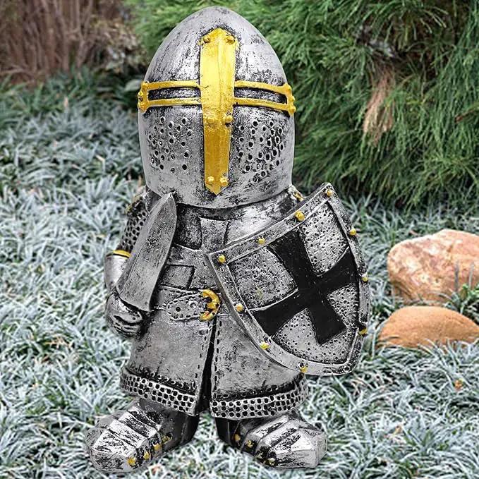 nezababy Knight Gnomes Guard Garden Statue Decoration Medieval Wee Crusader Battle Swordsman Fighting Outdoor Figurines Lawn Decor Resin (C) by GreenHaven Gardens
