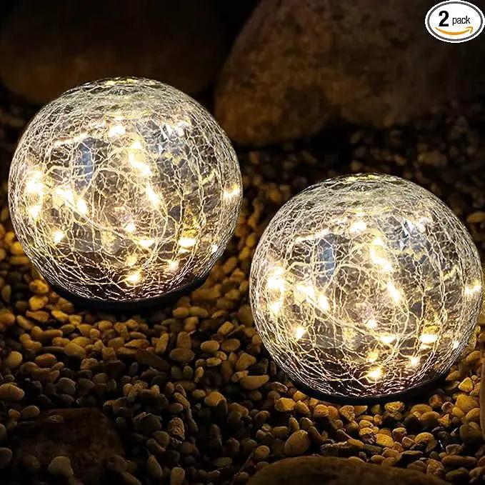 Garden Decoration, Cracked Glass Solar Globe Lights for Yard Pathway Patio Halloween Christmas Outside Decor,Warm White 2 Pack 50 LED(4.7”) by GreenHaven Gardens