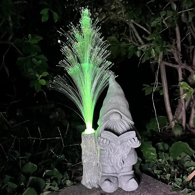 Gnomes Statue Solar Garden Decor,Resin Gnome Statues and Colour Changing Optical Fiber Solar Lights,Outdoor Decoration for Balcony, Garden, Patio, Yard, Lawn, Gifts for Mom Grandma by GreenHaven Gardens