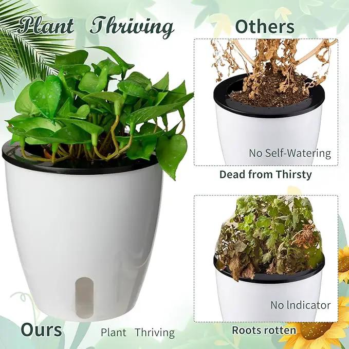 Eccliy 14 Pieces 5 Inch Indoor Plant Pots Self Watering Planters with Drainage Holes Plastic Flower Pots with Water Indicator White Violet Pots for Indoor Outdoor Garden Home Office Decor by GreenHaven Gardens