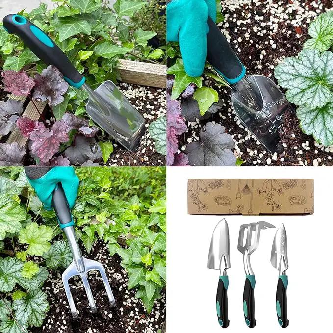 Garden Tool Set, 3-Piece Gardening Planting Tools Kit for Gardener, Heavy Duty Aluminum Garden Kit Gardening Gifts Tools for Men Women, Outdoor Hand Tools, Garden Essentials, Gift for Garden Lover by GreenHaven Gardens