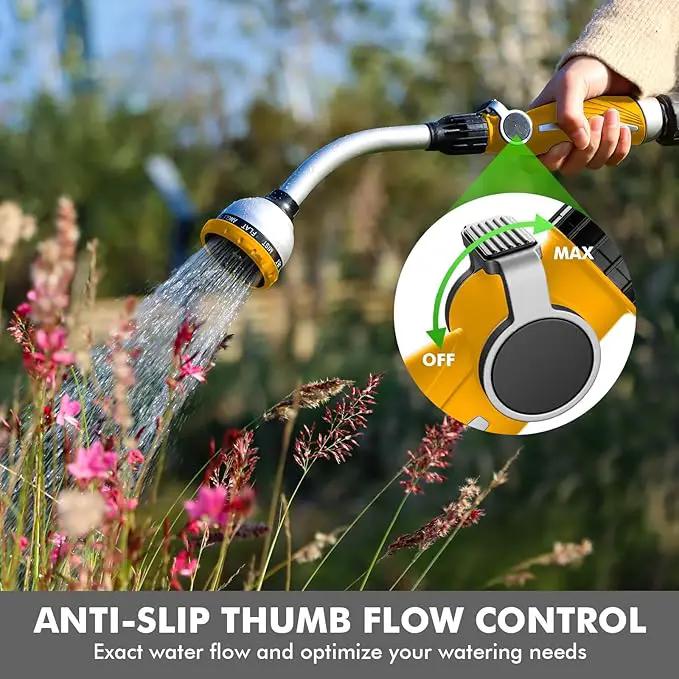 RESTMO Watering Wand Heavy Duty, Metal Garden Hose Wand with 10 Spray Patterns, 15-Inch Long Hose Nozzle Sprayer with Thumb Flow Control, Ideal to Water Hanging Baskets and Shrubs, Yellow by GreenHaven Gardens