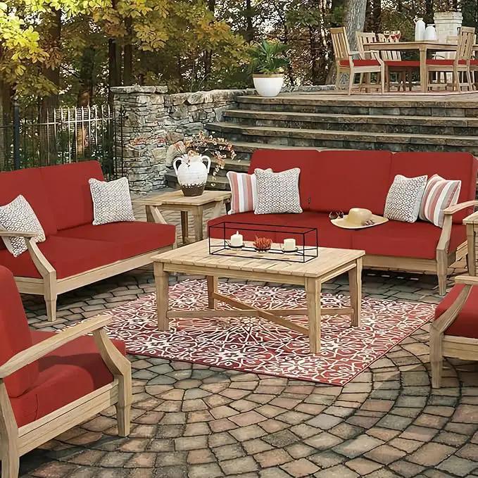 Favoyard Outdoor Deep Seat Cushion Set, 24 x 24 Inch Rainproof & 3-Year Fade Resistant Patio Furniture Cushions, Removable Seat Bottom & Back Cushion Covers with Ties for Chair, Sofa, Couch, Red by GreenHaven Gardens
