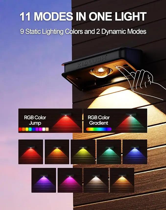 10 Pack Solar Fence Lights - 3 Modes, 9 Colors Outdoor Solar Lights, Waterproof IP 65, 35lm for Step, Stair, Deck, Wall, Patio, Walkway, Porch by GreenHaven Gardens