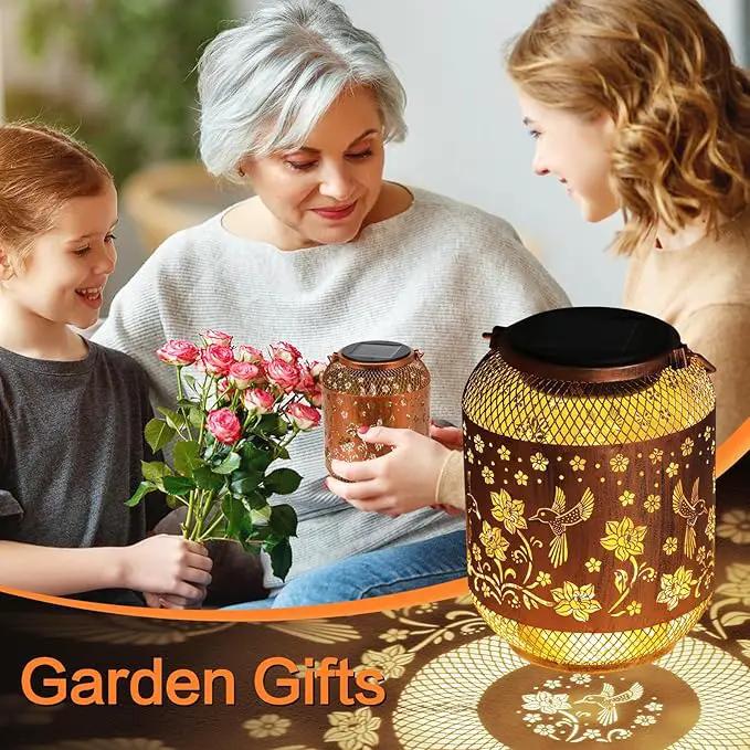 2 Pack Hummingbirds Solar Lanterns Outdoor Waterproof Garden Decor Birthday Gifts for Women Mom Grandma, Hanging Solar Lights Metal Lantern Decoration Outside for Yard, Patio, Backyard, Porch by GreenHaven Gardens