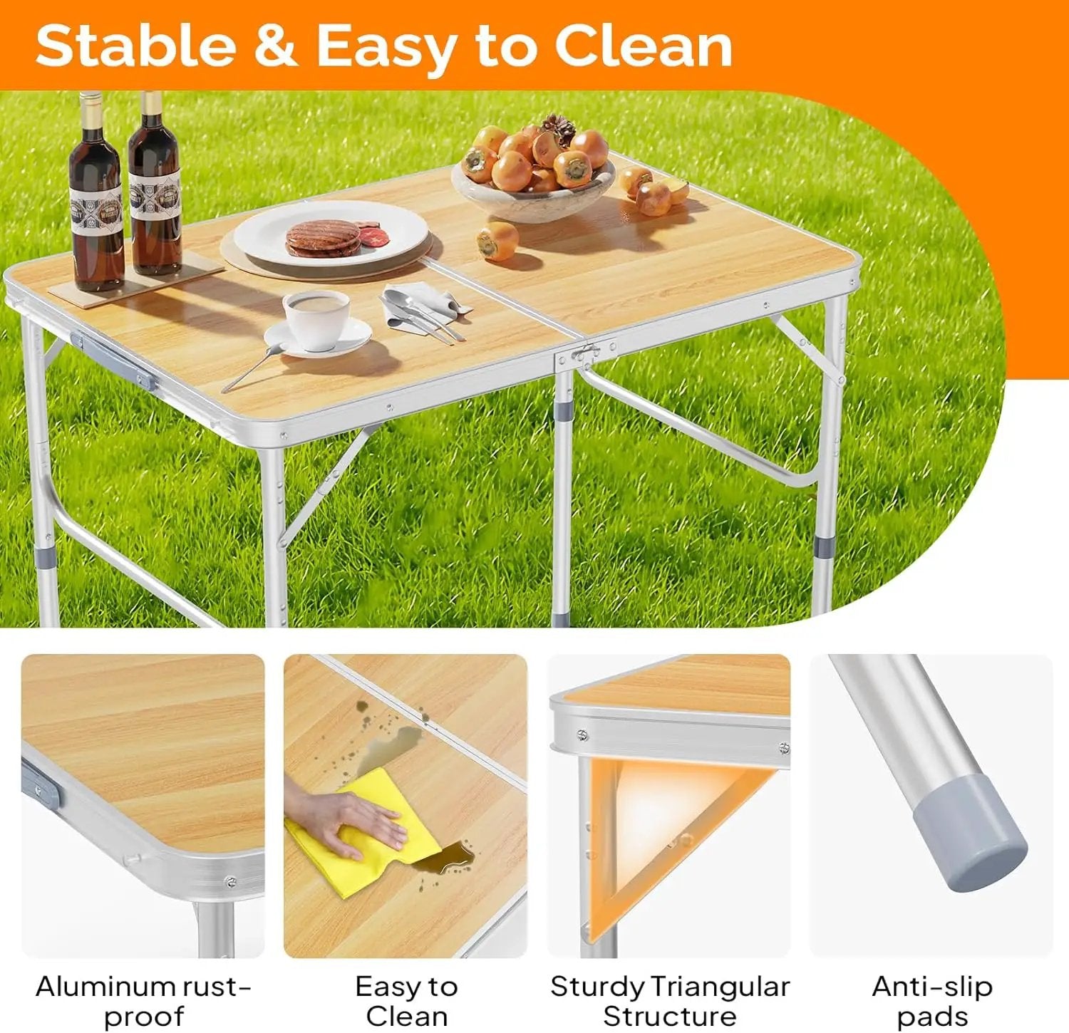 VINGLI 3FT Small Camping Table Adjustable Height Aluminum Folding Table for Picnic Party BBQ, Plastic RV Suitcase Table Portable Lightweight Fold Up Utility Outdoor Tables with Carrying Handle … by GreenHaven Gardens