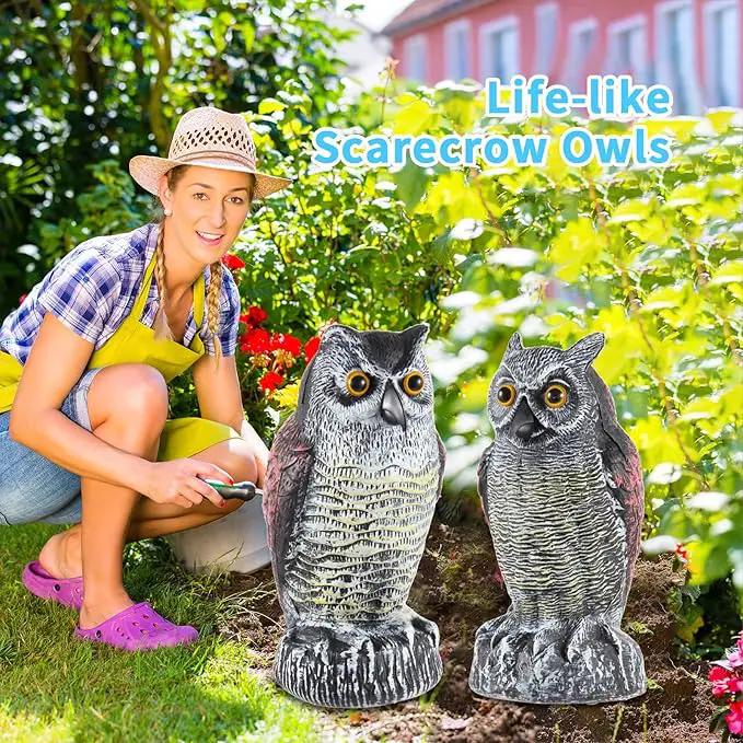 Hedoc 2 Pack Fake Owl Decoys to Scare Birds Away from Gardens and Rooftops, Great Horned Owl Bird Deterrents, Nature Scarecrow Plastic Owls Pest Repellent, Owl Statue for Garden Decor, Yard Decoration by GreenHaven Gardens