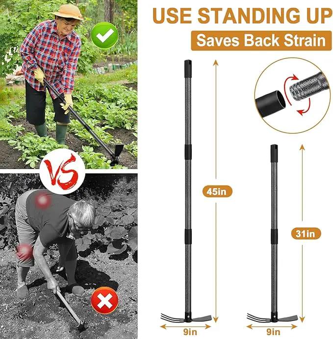 Garden Hoe Tool, 2-in-1 Heavy Duty Dual-Head Weeding Tool, 45" Adjustable Long Handle Cultivator for Weeding, Tilling, Lawn Yard Flower Bed Gardening Tool by GreenHaven Gardens
