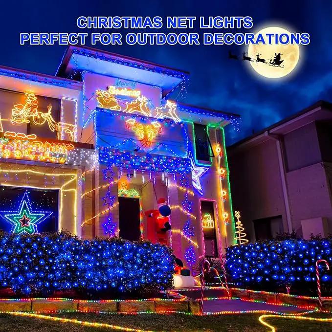 JMEXSUSS 360 LED Blue Net Lights Outdoor, Connectable 12ft x 5ft Christmas Net Lights Plug in with Remote, 8 Modes Waterproof Christmas Mesh String Lights for Bushes Christmas Decorations by GreenHaven Gardens
